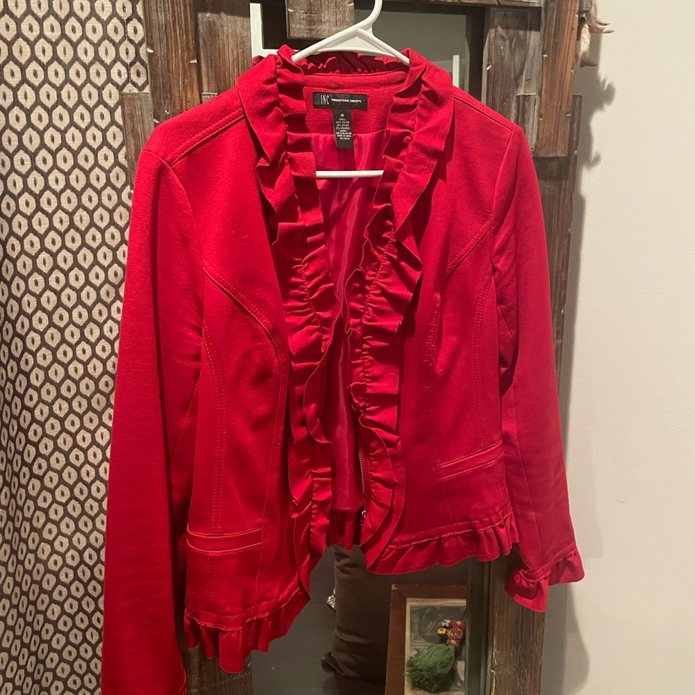 Red ruffle jacket blazer